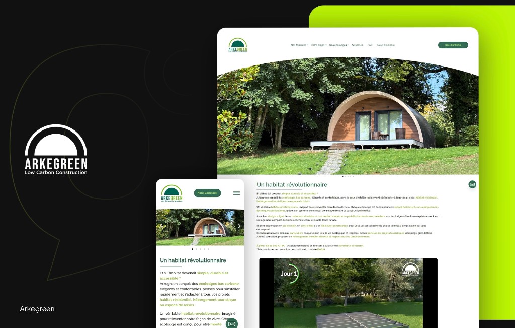 Arkegreen – Site web & présence digitale d'une marque d'écolodges bas carbone